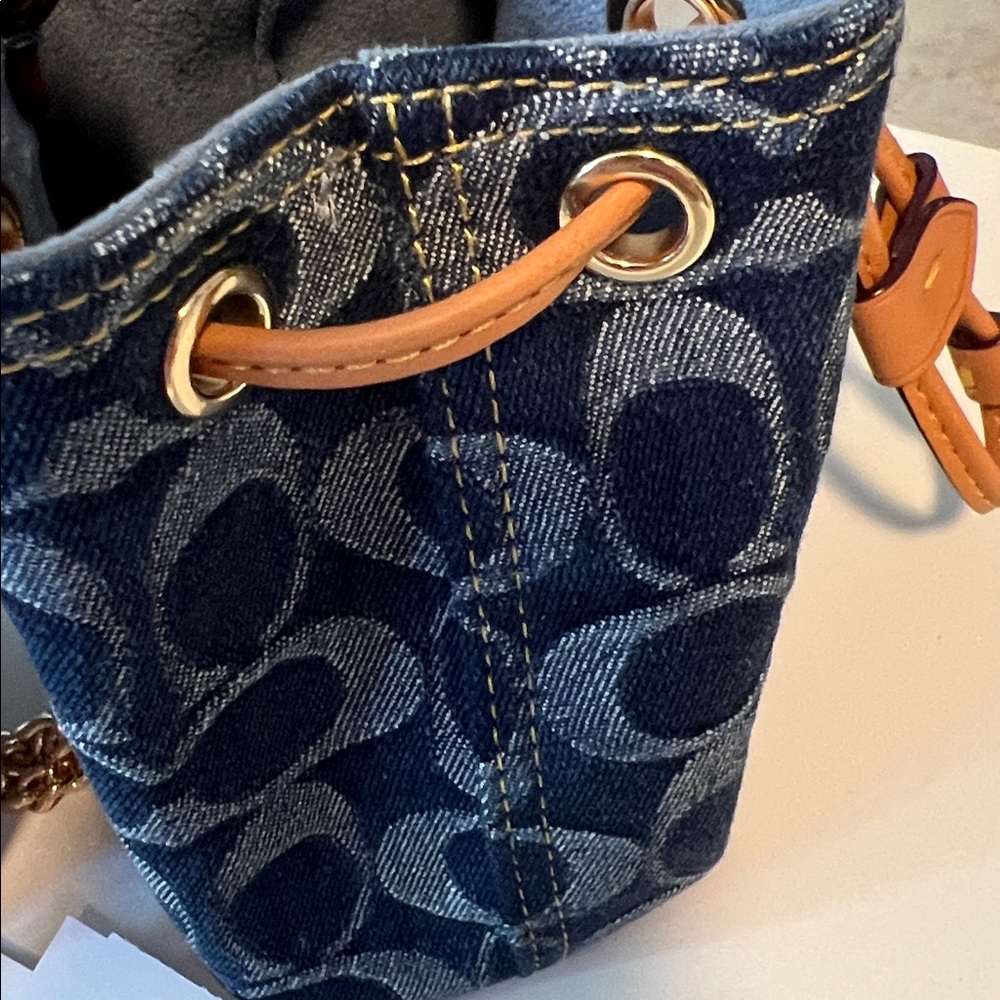 Miniature Micro Coach Navy and Gold Bucket Bag with Chain Strap - Picture 16 of 16